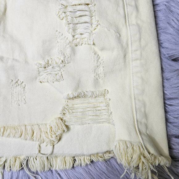 Juniors Litz Yellow Distressed Mini Denim Skirt Size Medium - Picture 4 of 9